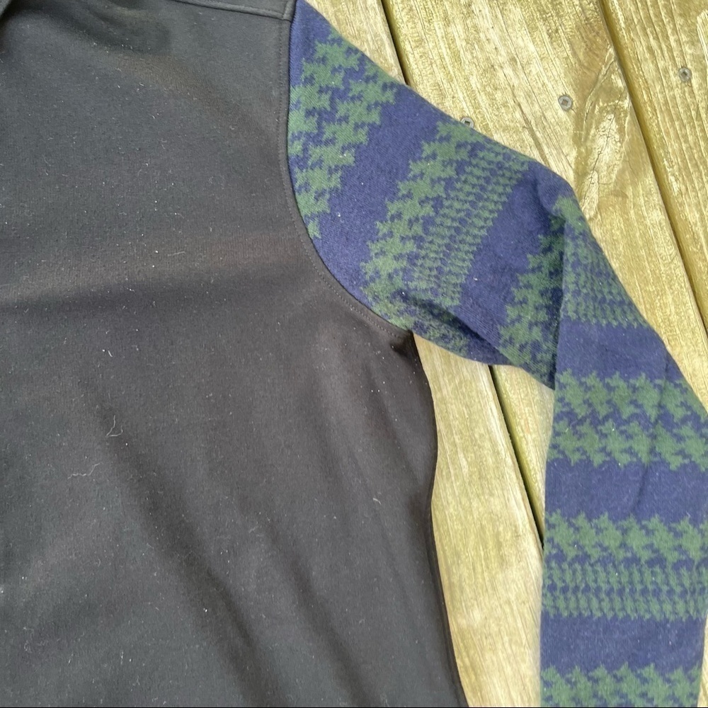** Trendiano Black Button Up Sweater Navy Green Sleeve Collared Large - Picture 4 of 11